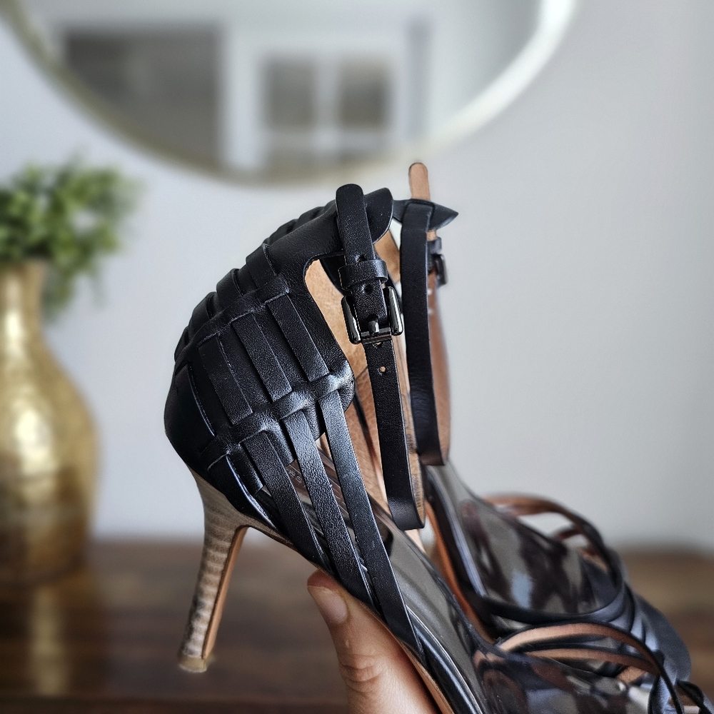 Coach Kamea Black Genuine Leather Strappy Heels Sandals Women’s Size 9B - Picture 4 of 16